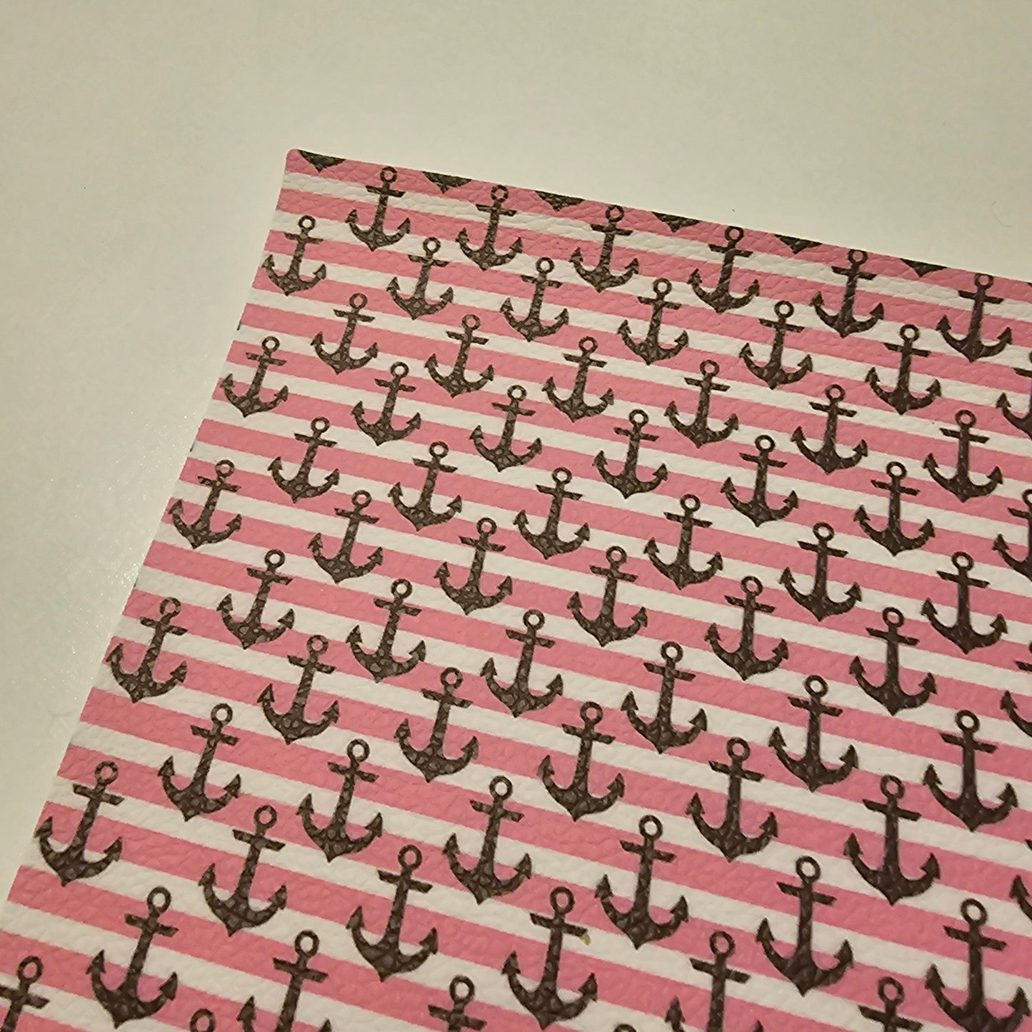 Printed Leatherette - Pink Anchor
