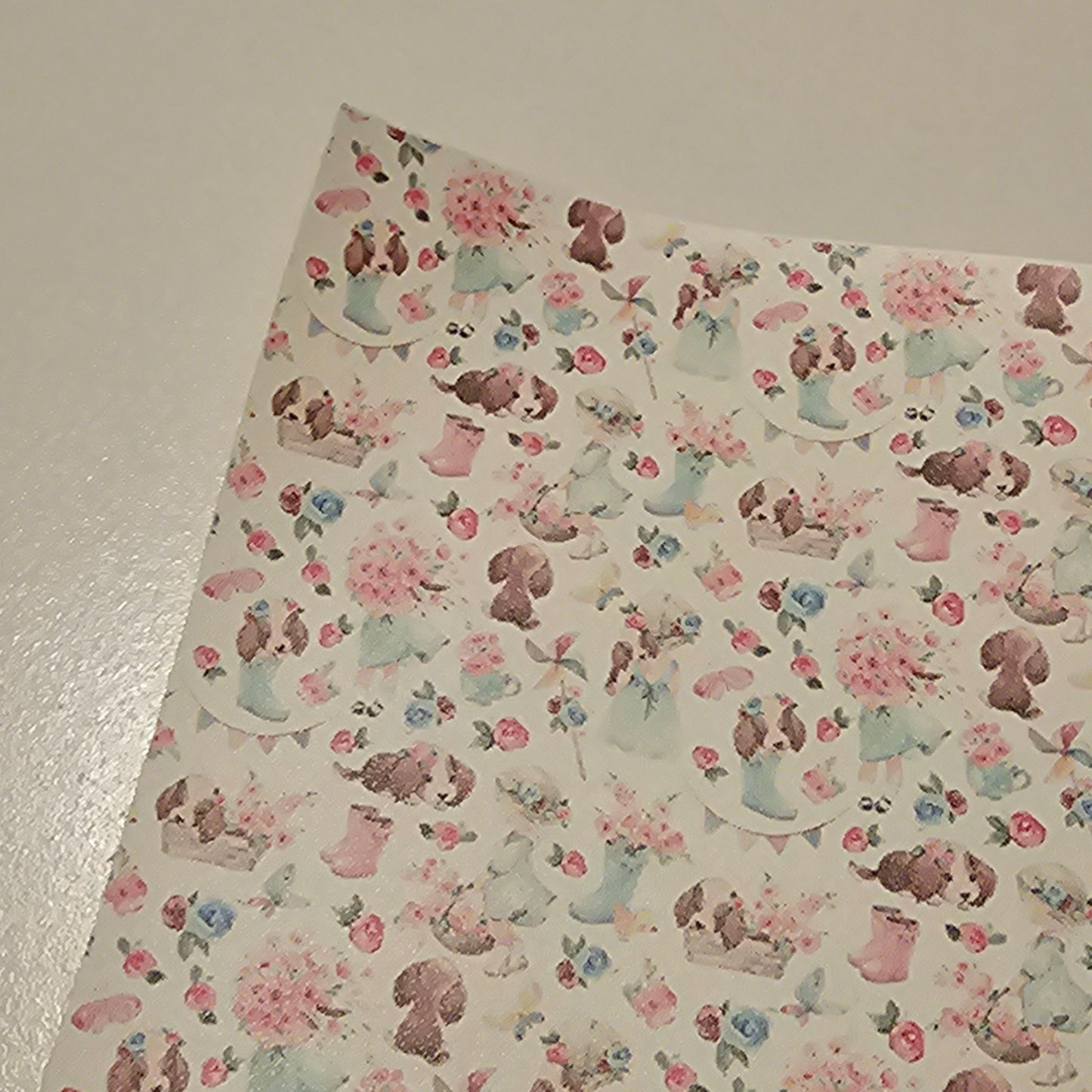Printed Leatherette - Puppy Garden