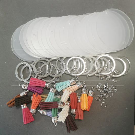 Acrylic - 2.5 Inch 20 Pack Silver Key Ring Set