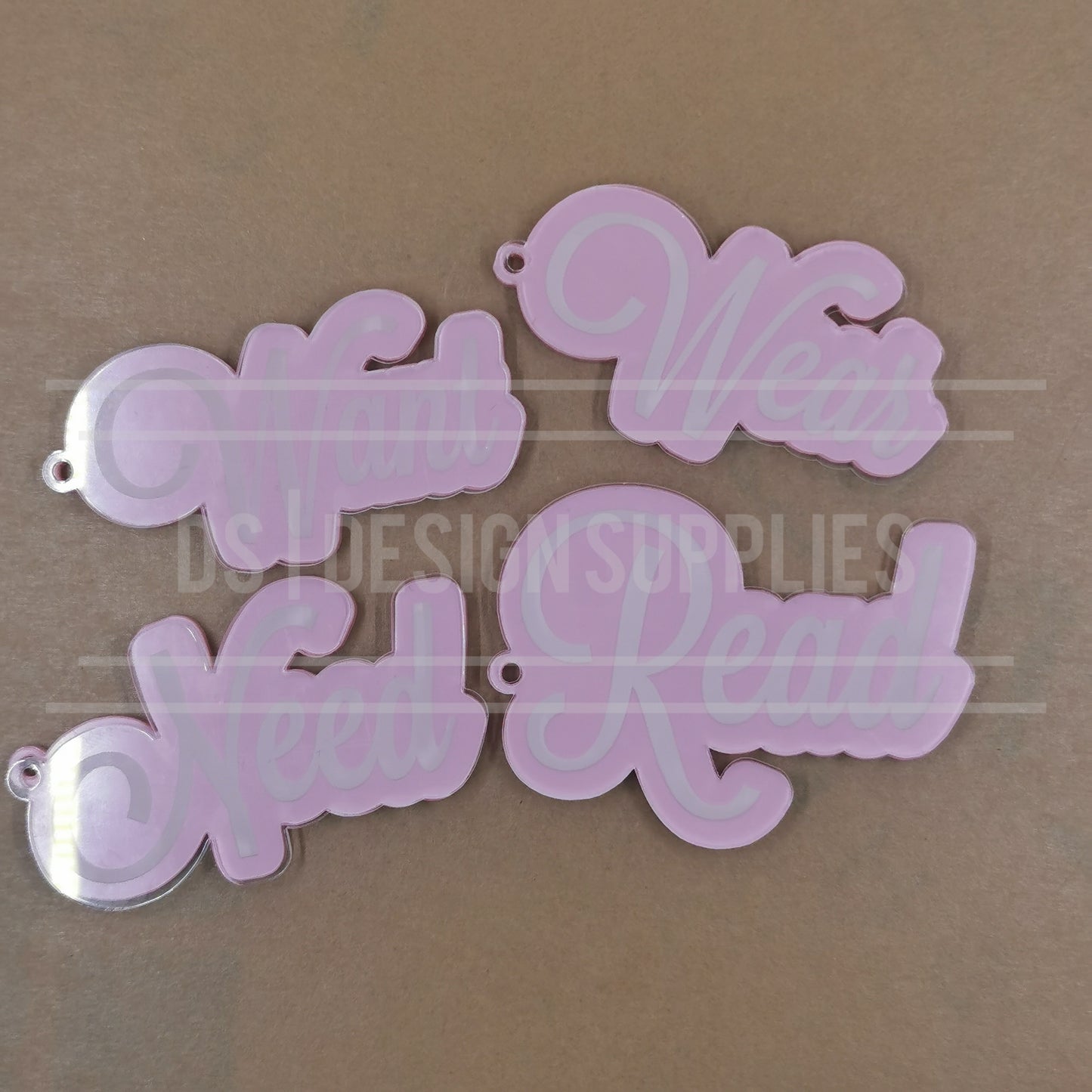 Acrylic - 3 Inch Read, Wear, Want, Need - Pastel Pink