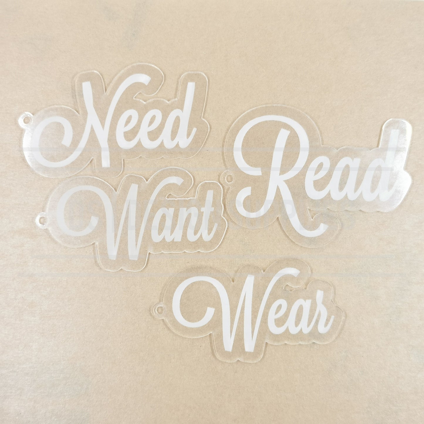 Acrylic - 3 Inch Read, Wear, Want, Need - Clear