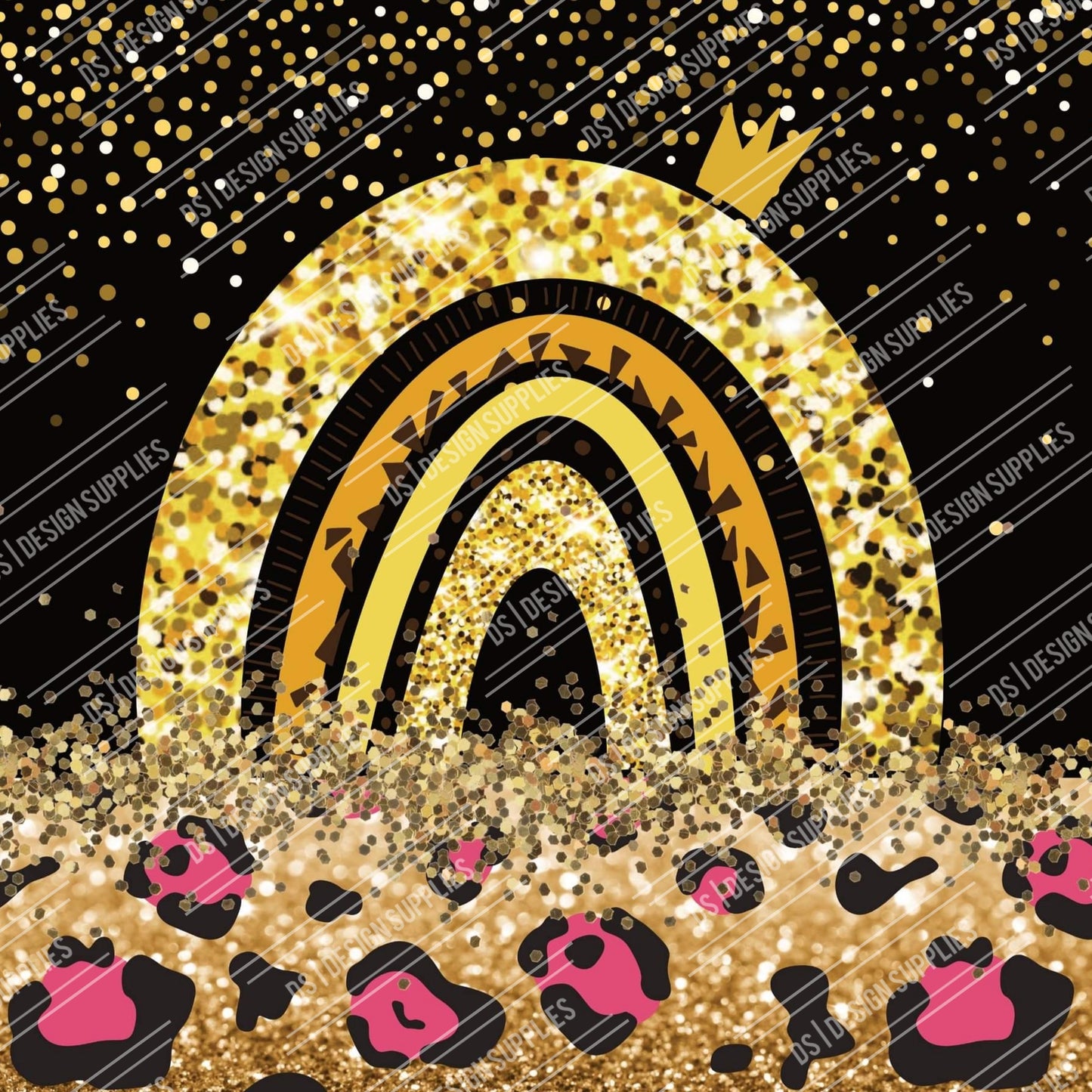 Tumbler Wrap - Black Leopard Glitter Rainbow