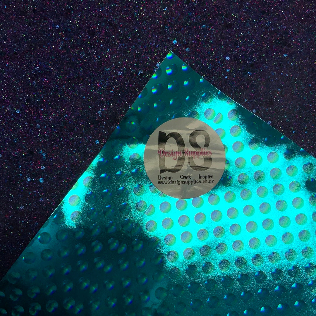 Faux Leather - Holographic Bubble - Aqua