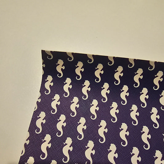 Printed Leatherette - Navy Seahorse