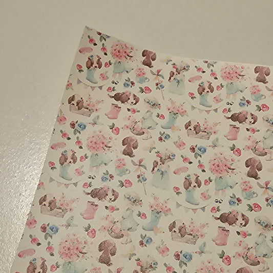 Printed Leatherette - Puppy Garden