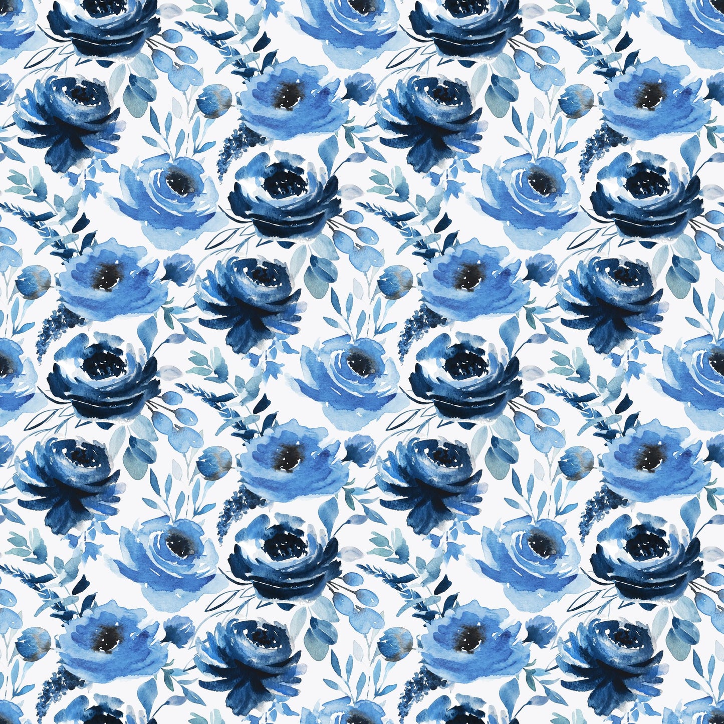 Blue Floral - White