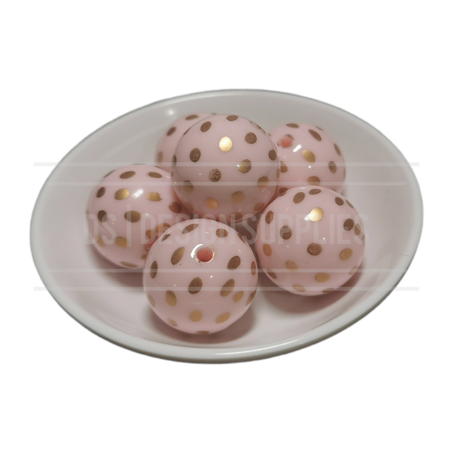20mm Patterned - Gold Spot - Baby Pink