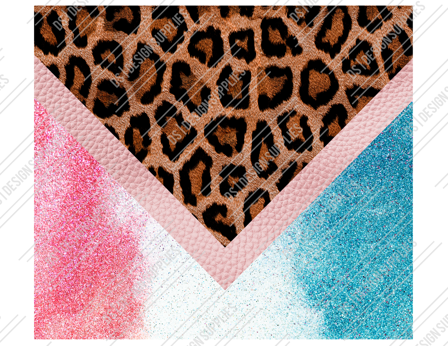 Leopard and Glitter - Pink/White/Blue - Tumbler Wrap